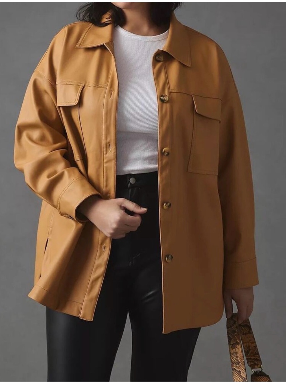 Maeve by Anthropologie Camel Mustard Faux Leather Utility Shacket